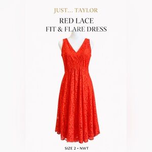 Just...Taylor Vibrant Red Lace Fit & Flare Midi Dress NWT
